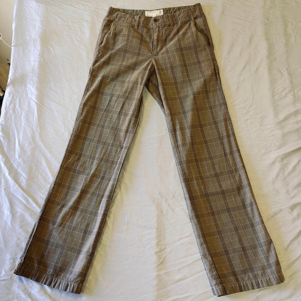 Vtg 2000s Express Men Plaid Corduroy Straight Pants 30x32 Brown Y2K Cords